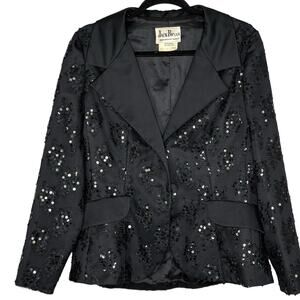 Vintage 60s Jack Bryan Womens Blazer Sequin Lace Satin Luxe Glam Black Size 14